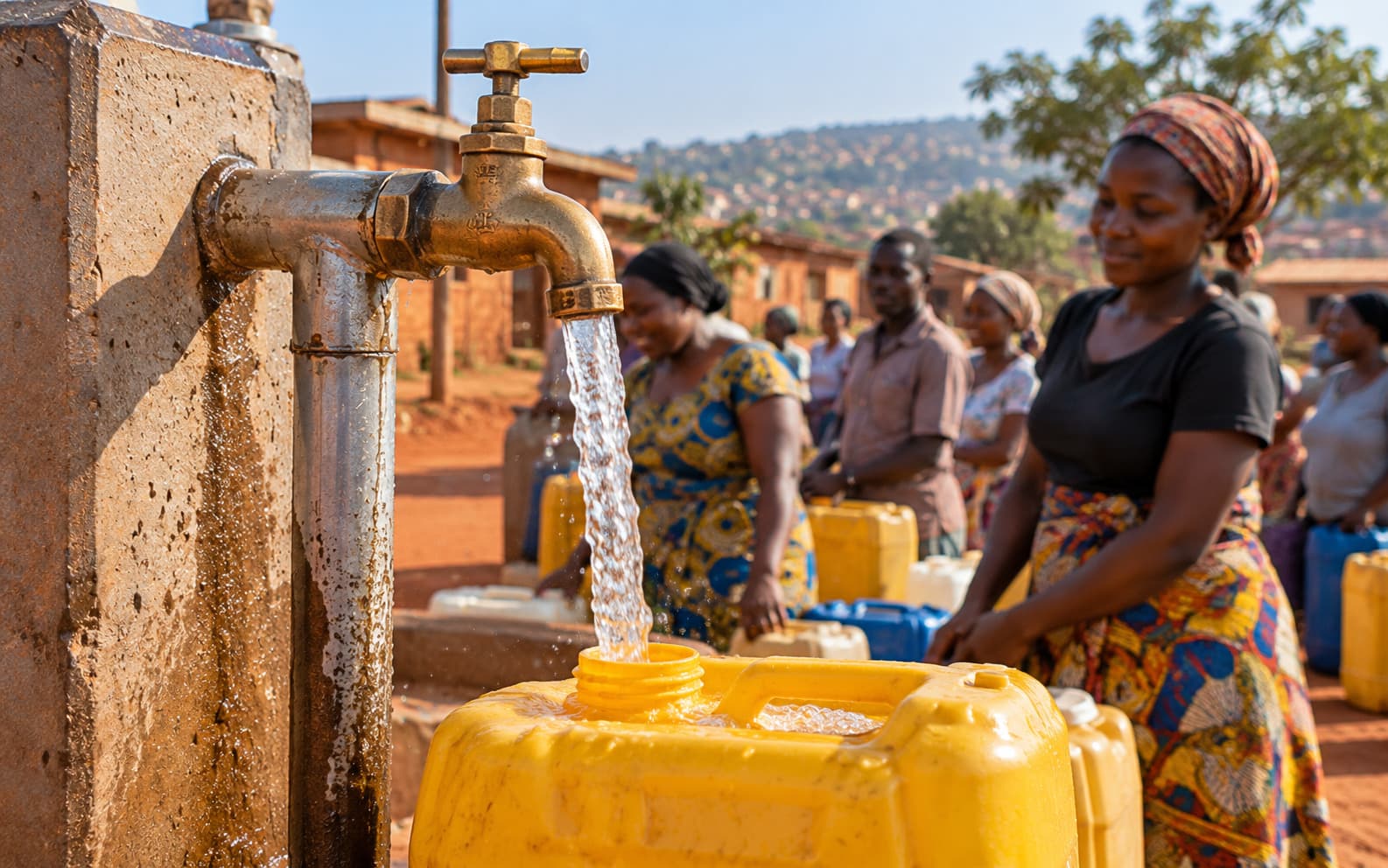 Borne-fontaine publique distribuant de l’eau potable